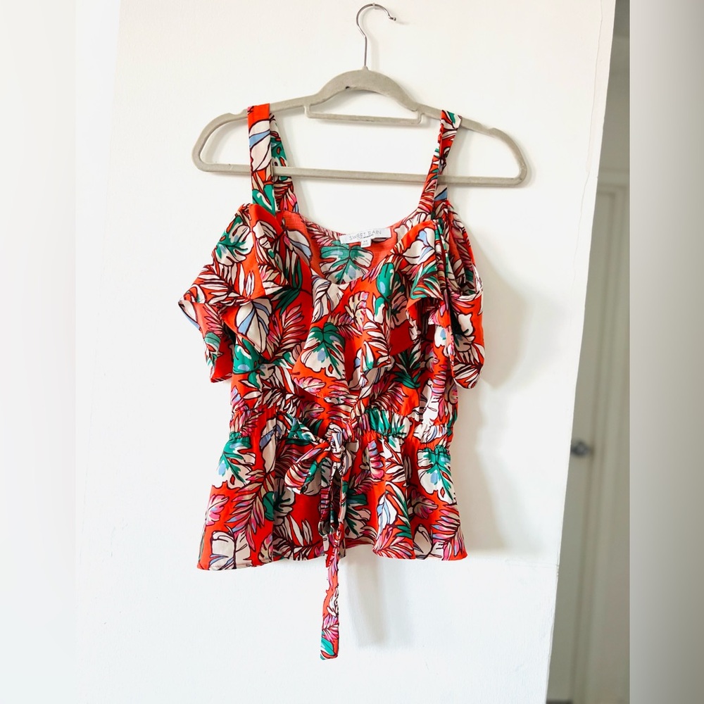 Tropical Red Floral Ruffle Top